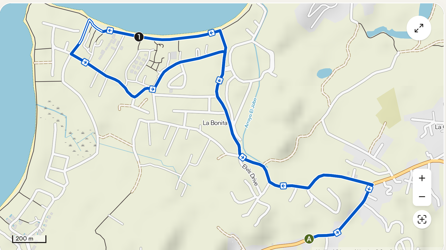 Mapa de la ruta circular de running a Playa Bonita desde Las Terrenas
