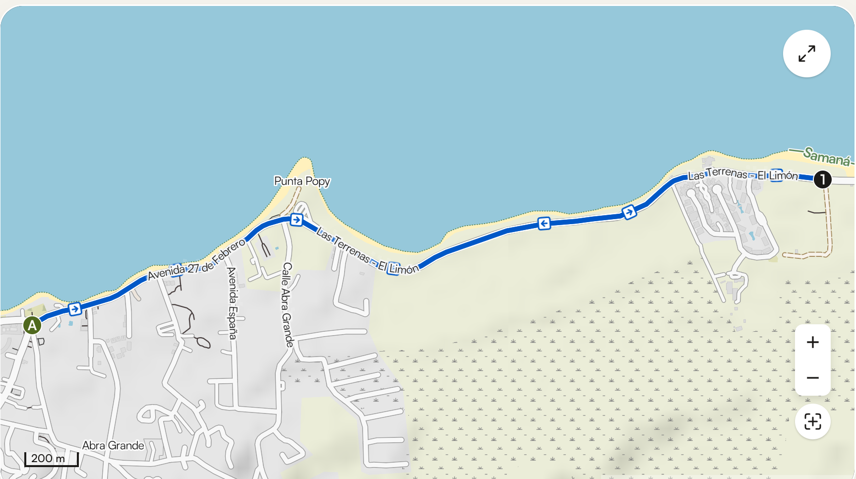 Mapa de la ruta circular de running a Playa Portillo desde Las Terrenas